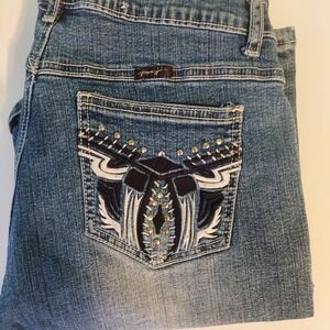 Vintage 90s Embroidered Spellout Paco Jeans Bootcut Womens 11 Stretch Destressed